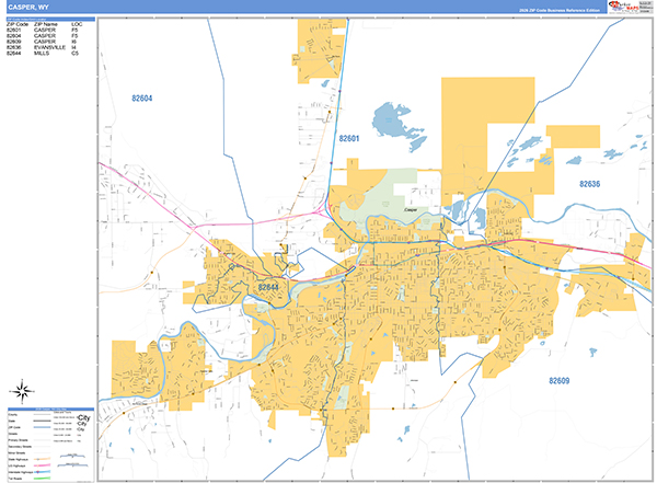Casper City Wall Map Basic Style