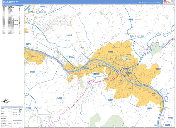 Charleston, WV Zip Code Map