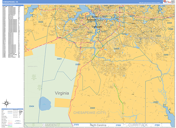 Chesapeake Wall Map Basic Style