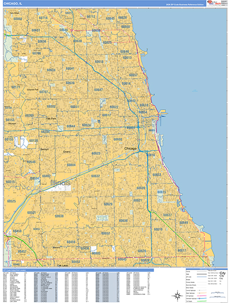 Chicago, IL Wall Map
