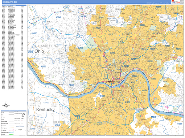 Cincinnati City Wall Map Basic Style