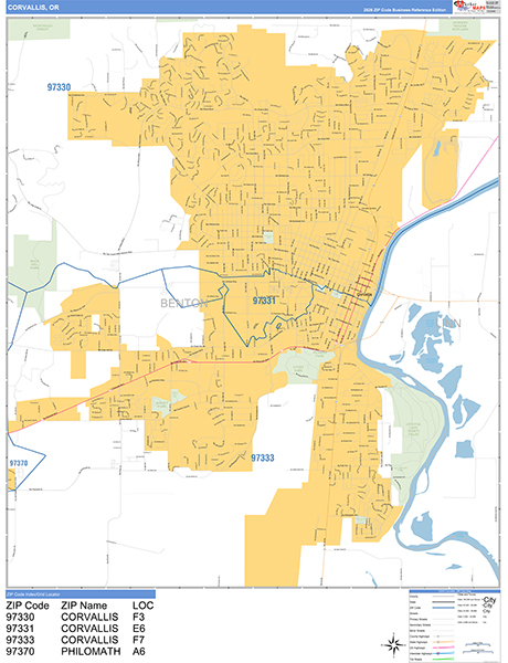 Corvallis City Wall Map Basic Style