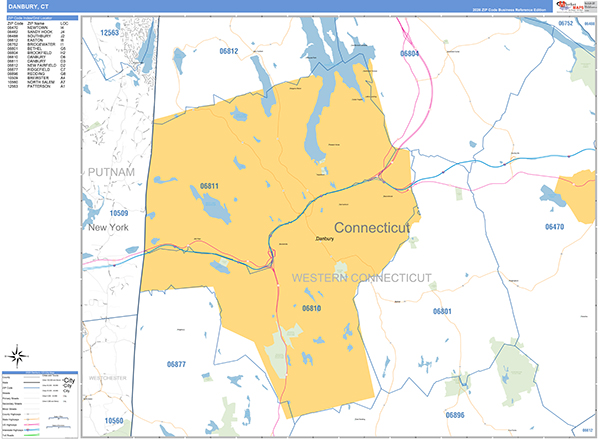 Danbury, CT Zip Code Map
