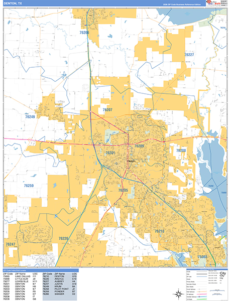 Denton, TX Zip Code Map