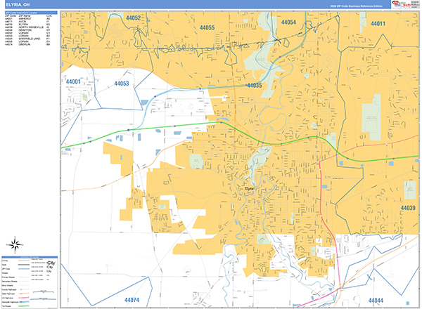 Elyria, OH Zip Code Map