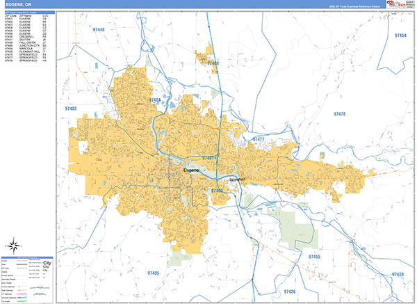 Eugene, OR Zip Code Map