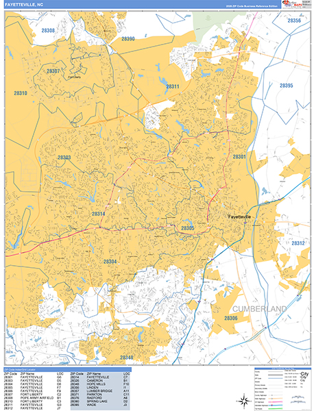 Fayetteville City Wall Map Basic Style