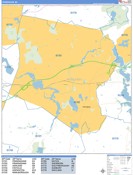 Framingham, MA Wall Map