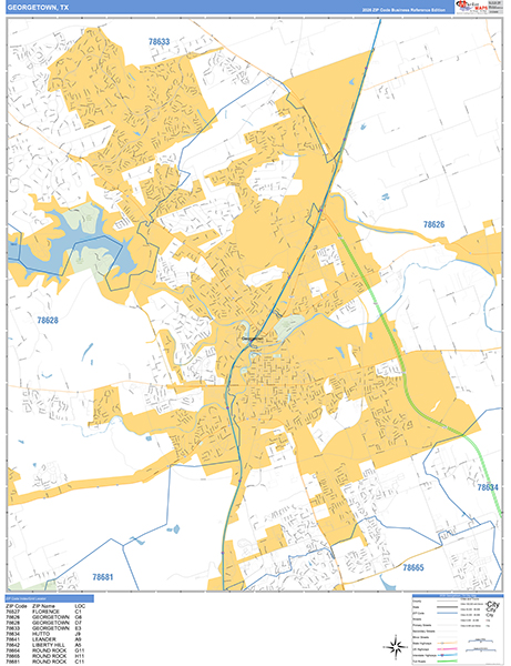 Georgetown City Wall Map Basic Style