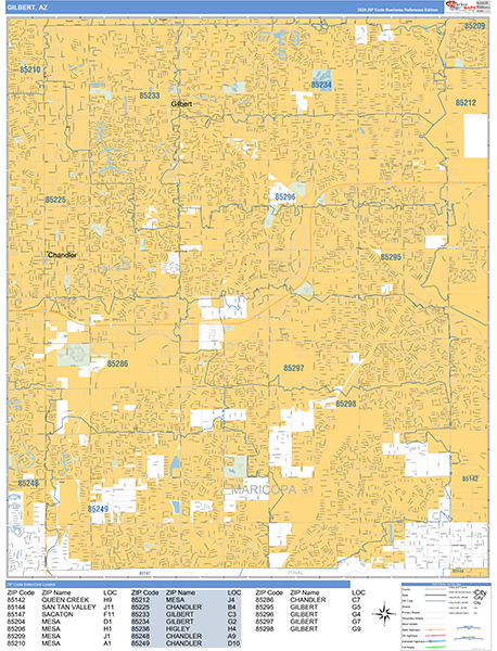 Gilbert, AZ Zip Code Map