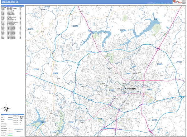 Greensboro City Wall Map Basic Style