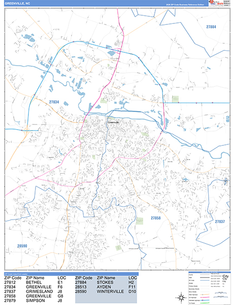Greenville City Wall Map Basic Style
