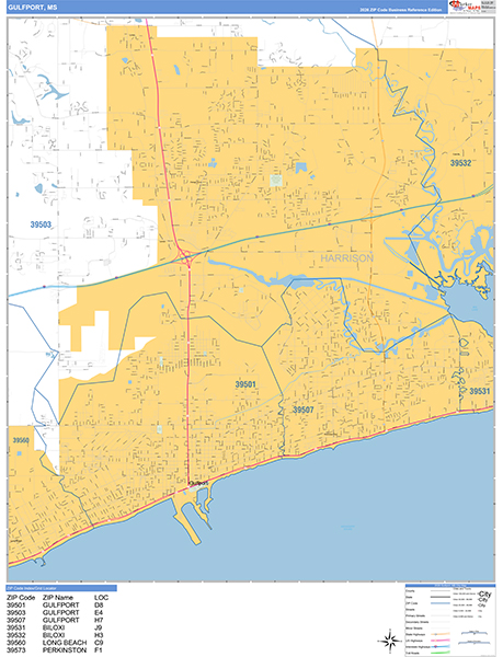 Gulfport City Wall Map Basic Style