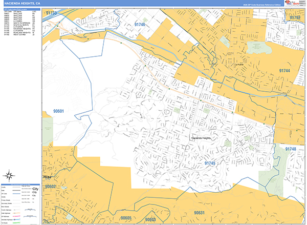 Hacienda Heights California Zip Code Wall Map (Basic Style) by ...
