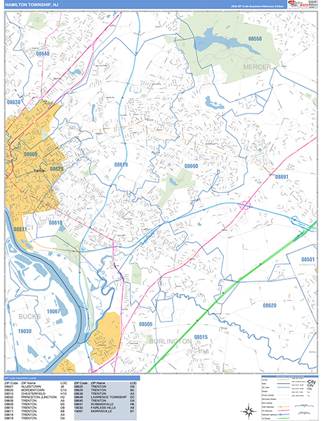 Hamilton, NJ Zip Code Map