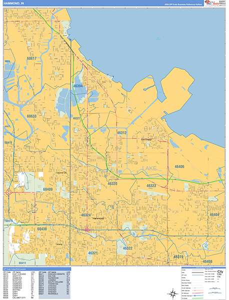 Hammond City Wall Map Basic Style