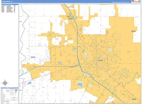 Harlingen, TX Zip Code Map