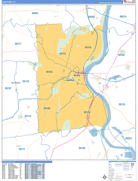 Hartford, CT Zip Code Map