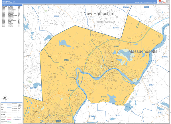 Haverhill City Wall Map Basic Style