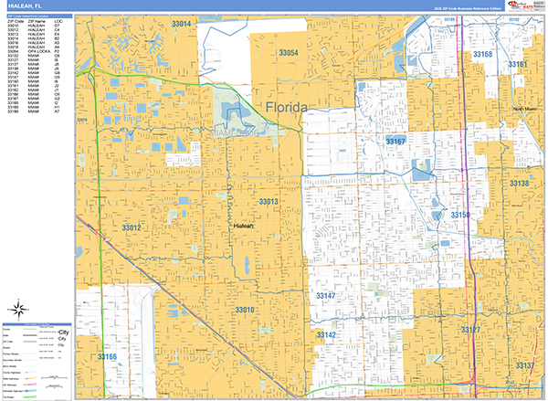 Hialeah City Wall Map Basic Style