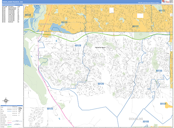 Highlands Ranch Colorado Wall Map (Basic Style) by MarketMAPS - MapSales