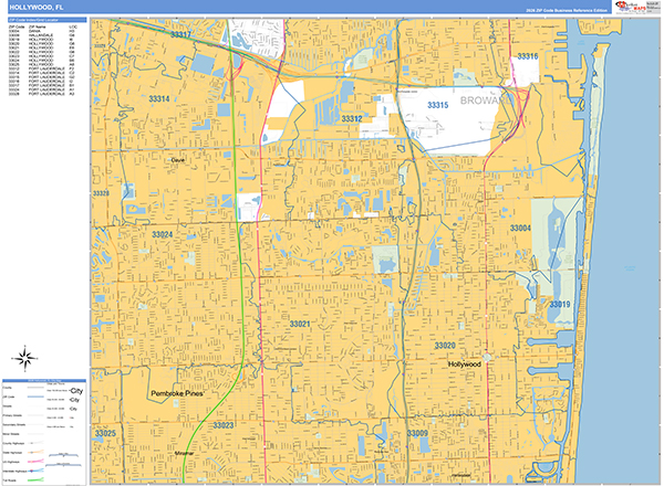 Hollywood, FL Zip Code Map