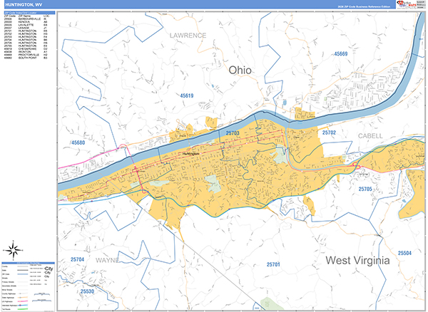 Huntington, WV Zip Code Map