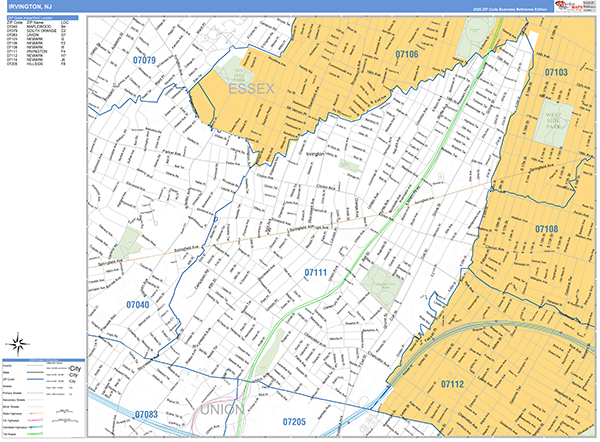 Irvington, NJ Zip Code Map