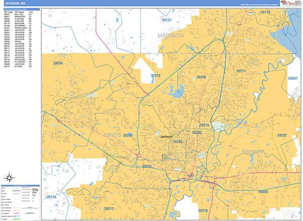 Jackson City Wall Map Basic Style