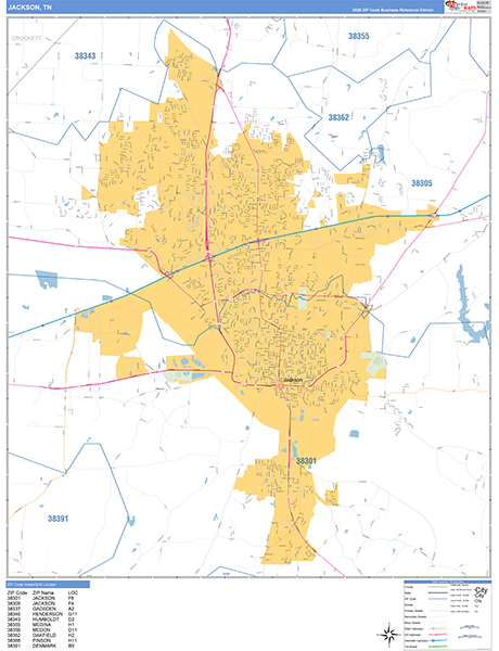 Jackson City Wall Map Basic Style