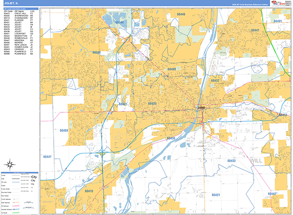 Joliet City Wall Map Basic Style