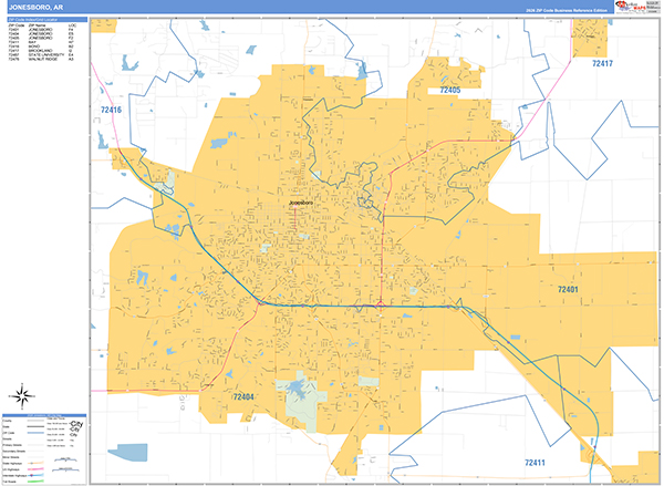 Jonesboro City Wall Map Basic Style