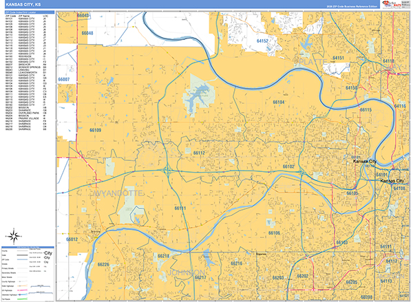 Kansas City Kansas Zip Code Wall Map (Basic Style) by MarketMAPS - MapSales