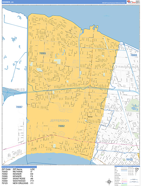 Kenner City Wall Map Basic Style
