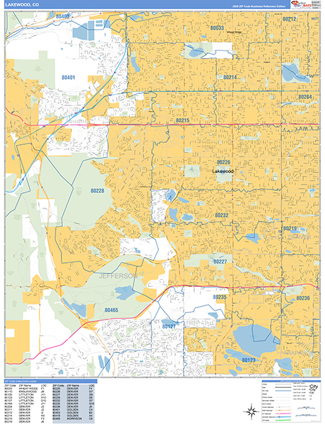 Lakewood City Wall Map Basic Style