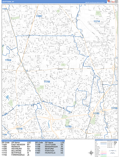 Levittown City Wall Map Basic Style
