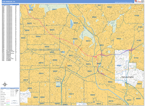 Los Angeles California Zip Code Wall Map (Basic Style) by MarketMAPS ...