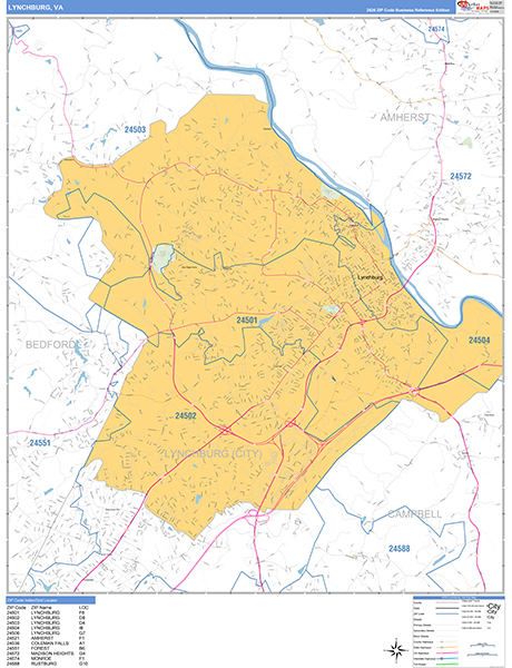 Lynchburg Wall Map Basic Style