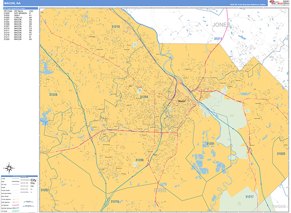 Macon, GA Zip Code Map