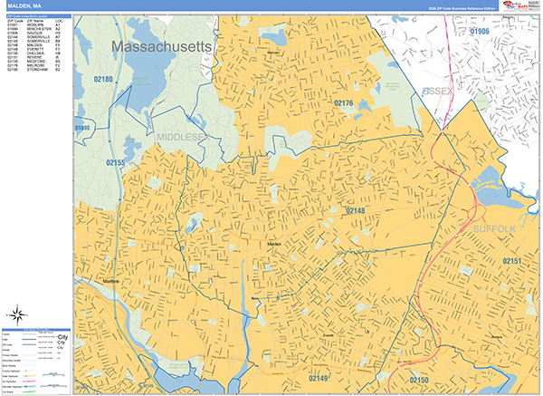 Malden, MA Zip Code Map