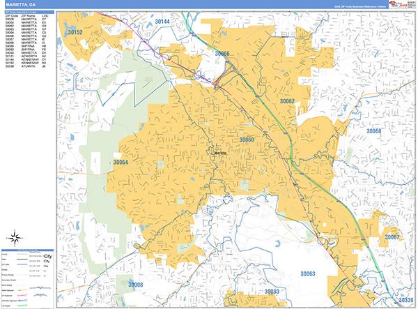 Marietta Wall Map Basic Style