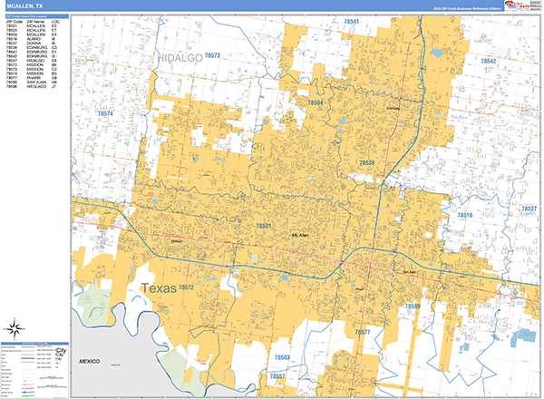 McAllen, TX Zip Code Map