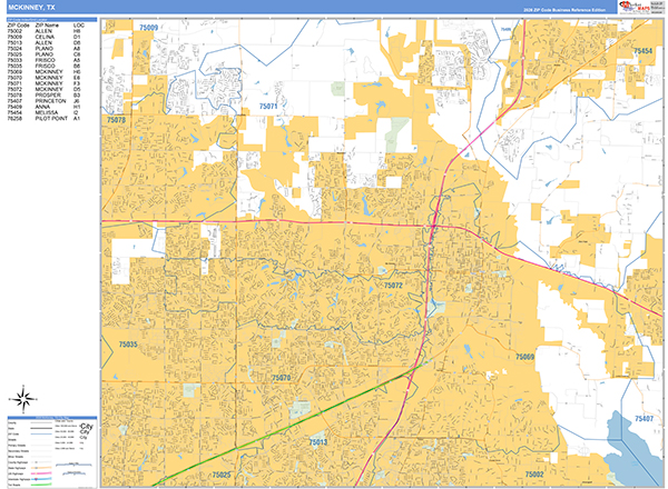 McKinney City Wall Map Basic Style