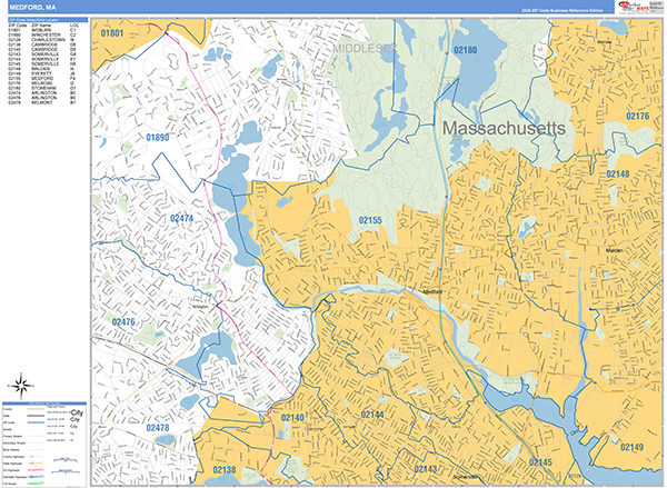 Medford City Wall Map Basic Style