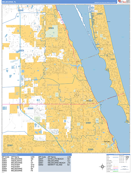 Melbourne City Wall Map Basic Style