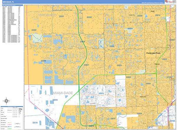 Miramar City Wall Map Basic Style