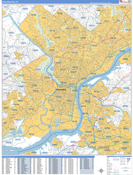 Philadelphia City Wall Map Basic Style