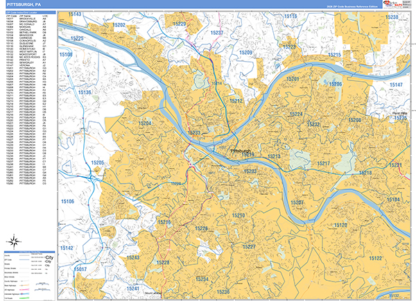 Pittsburgh, PA Wall Map