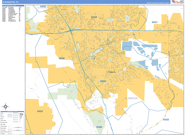 Pleasanton City Wall Map Basic Style