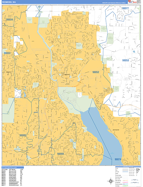 Redmond City Wall Map Basic Style